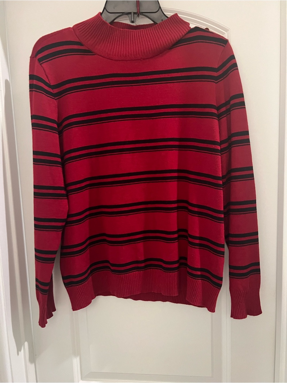 Love Scarlett Size L Red Black Striped Cowl Neck Sweater